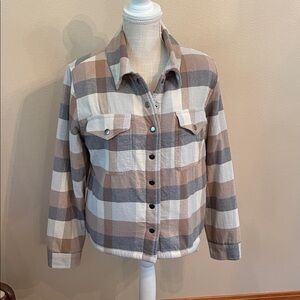 Lucky Brand Tan and Black Plaid Sherpa Lined Short Shacket Jacket Size small